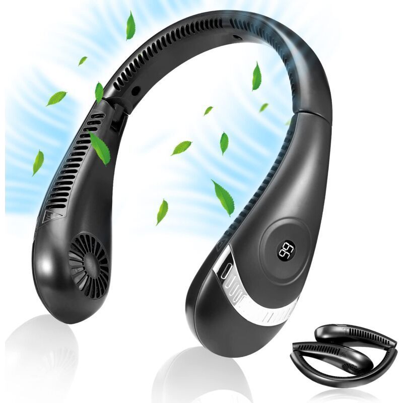 Tragbarer Nackenventilator – Usb-nackenventilator Mit 5000-mah-akku, Faltbarer Nackenventilator Mit Led-ladeanzeige Für Reisen, Camping Und Outdoor-aktivitäten Schwarz