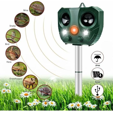 Trimec – Ultraschall-haustierabwehrgerät – Solarbetrieben, Wasserdicht, Einstellbare Frequenz – Alarm Und Led-leuchten Halten Katzen Und Schädlinge Fern