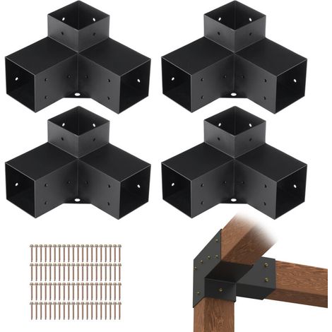 4x4 Zoll (10x10 Cm) Pergola-halterungen – Kohlenstoffstahl – 4er-set Dreiwege-eckhalterungen – Einfache Montage Für Gartenpavillons Und Hütten