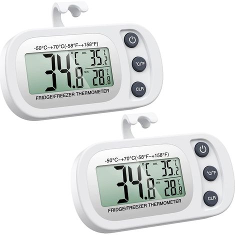 2-teiliges Kühlschrankthermometer-set, Digitales Gefrierschrankthermometer Mit Haken, Gut Lesbares Lcd-display, Max/min-funktion, Ideal Für Zuhause, Restaurants Und Bars – Weiß