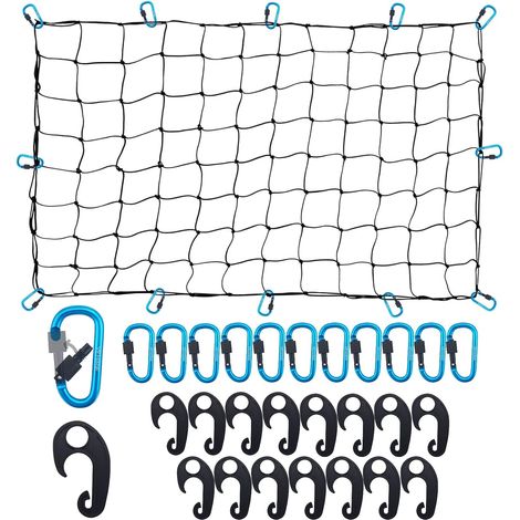 1x Suv-gepäcknetz Mit 28 Haken, Elastisches Netz 90 X 120 Cm, Gedehnt Auf 225 X 300 Cm, 5 Mm Latex-kofferraumnetz Für Lkw, Suv, Anhänger, Pkw, Van/nissan Frontier, Toyota Tacoma Usw.