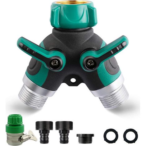 2-wege-schlauchverteiler, Gartenschlauchverteiler, 3/4"- Und 1/2"-2-wege-verteiler Mit 2 Ventilausgängen, 2-wege-verteiler Mit 3 Unterlegscheiben, Gartenschlauchanschluss