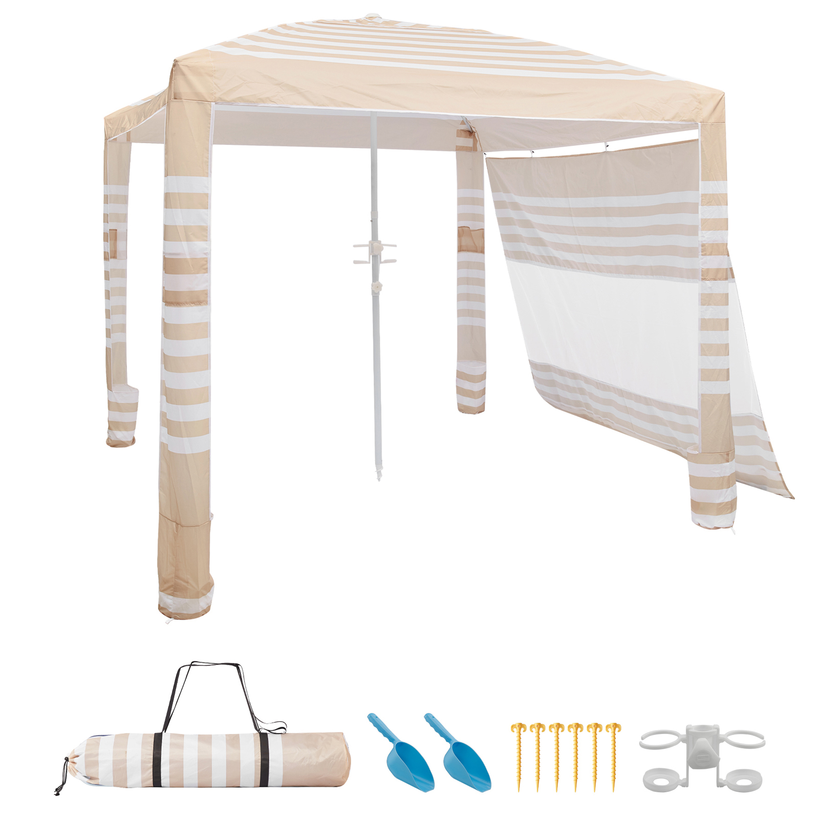 Mophorn Strand-cabana, 2,4 X 2,4 M Sonnenschutz Mit Seitenwand, Upf 50+ Schutz Vor Uv-strahlen, Überdachung Mit Sandsäcken, Höhenverstellbar Und Tragbar – Ideal Für Familie Und Freunde