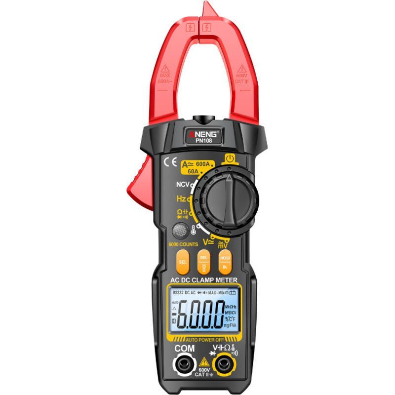 Professionelles Digitales Zangenamperemeter Mit 6000 Zählern, Lcd-bildschirm, Spannungs- Und Stromprüfer, Diodentester, Temperaturtester, Frequenztester (hz) Und Kapazitätstester (ohm).