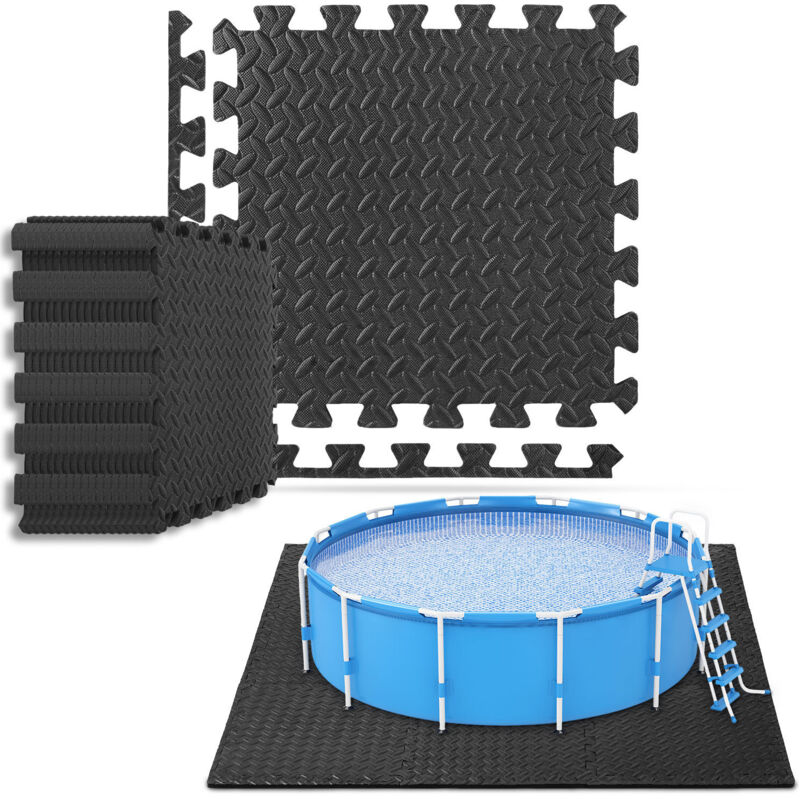 Wolketon Dalles Puzzle Mousse Eva Noir Motif Feuilles 40x40cm 18 Pièces Tapis De Piscine Antidérapant Pour Piscine Et Salle De Sport