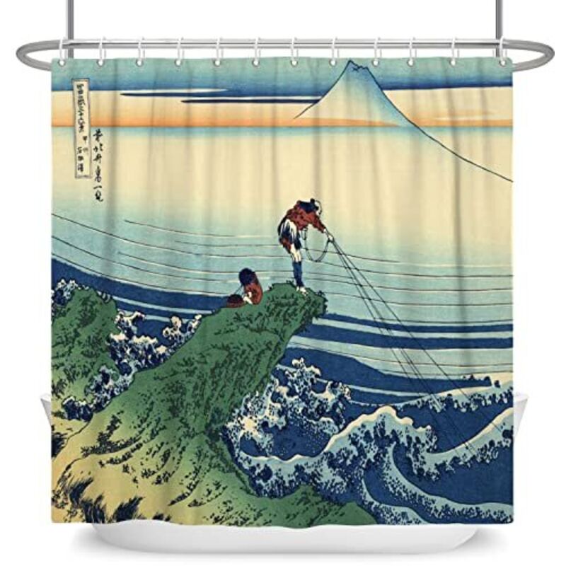 180x180cm Abstrakter Ukiyo-e Anime Japanischer Duschvorhang Meereswellen Berg Fuji Kanagawa Landschaft Traditioneller Ethnischer Badezimmervorhang Polyester Badezimmervorhang Mit Haken