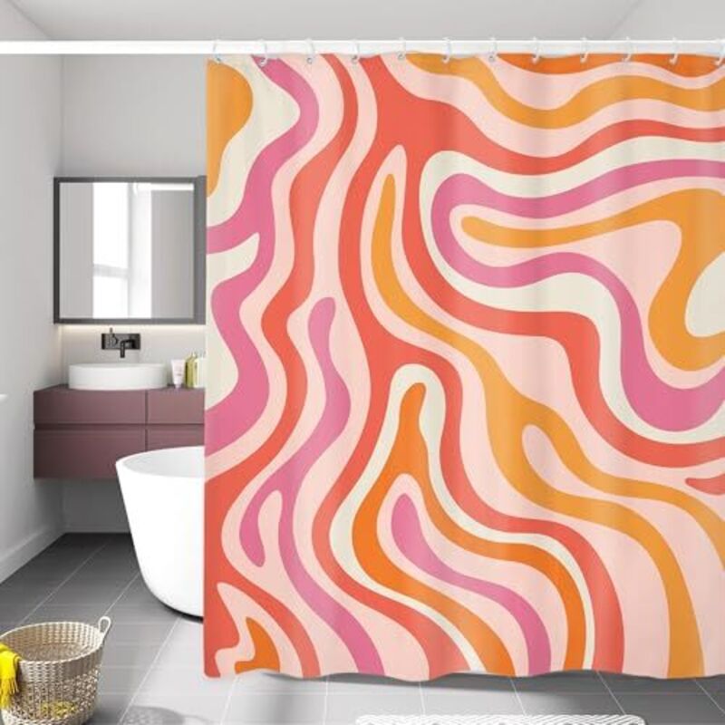 Abstrakter Rosa Duschvorhang, 150 X 180 Cm (b X H), Wasserdichter Retro-duschvorhang Aus Stoff Mit Haken