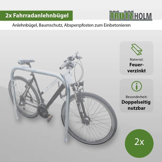 TRUTZHOLM 2x Fahrradanlehnbügel 115x99cm Stahl Feuerverzinkt Durchmesser 49mm Grau