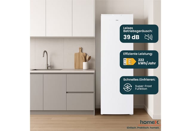 homeX Gefrierschrank No Frost Tiefkühlschrank Groß 204L Nutzinhalt 4-Sterne Gefrieren Super-Frost-Funktion Weiß