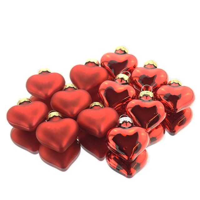 Kaemingk Christbaumschmuck Herzen Glas 2x4,5x4 cm 12 Stueck Rot Glanz Matt