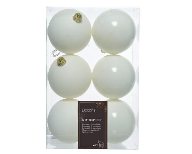 Kaemingk Weihnachtsbaumkugeln Bruchfest 8 cm 6 Stueck Weiss Glanz Matt