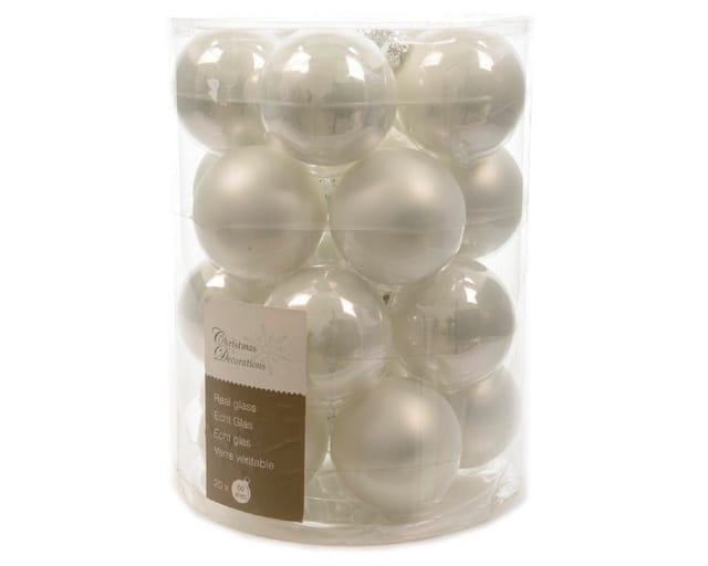Kaemingk Weihnachtsbaumkugeln Glas 6 cm 20 Stueck Weiss Emaille