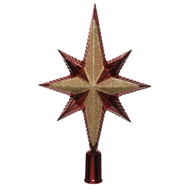 Kaemingk Christbaumschmuck Christbaumspitze Bruchfest Rot Glitter H 25,5 cm