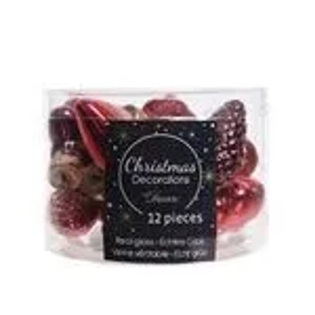 Kaemingk Weihnachtsbaumkugeln Glas Blueten Sterne Herzen Zapfen 12 Stueck Rot