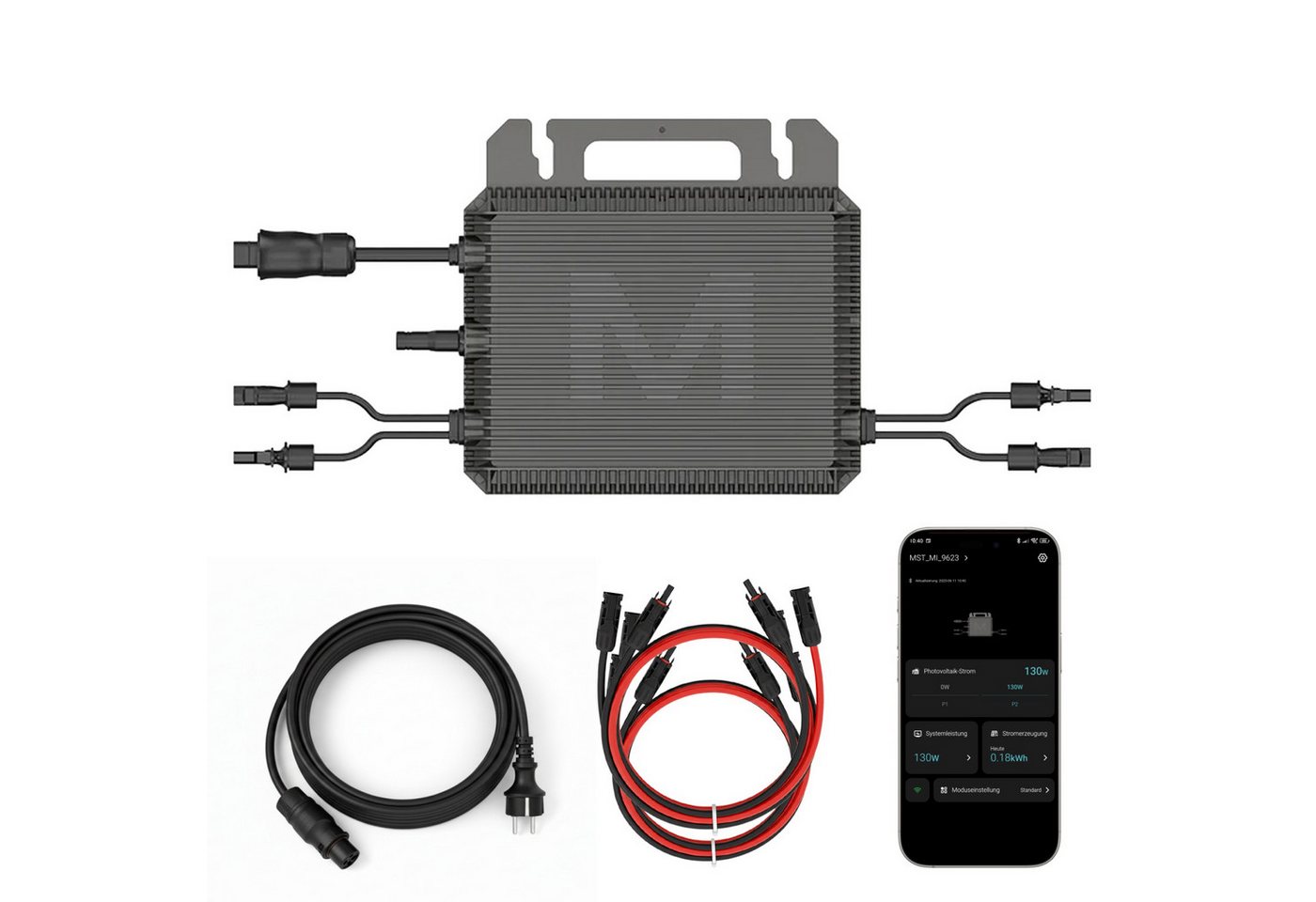 MARSTEK Mikro-Wechselrichter 800 W MST-MI0800 für Balkonkraftwerk 2 MPPT mit WIFI inkl. 5m Anschlusskabel & 4x 1m Solar-Verlängerungen Micro Inverter