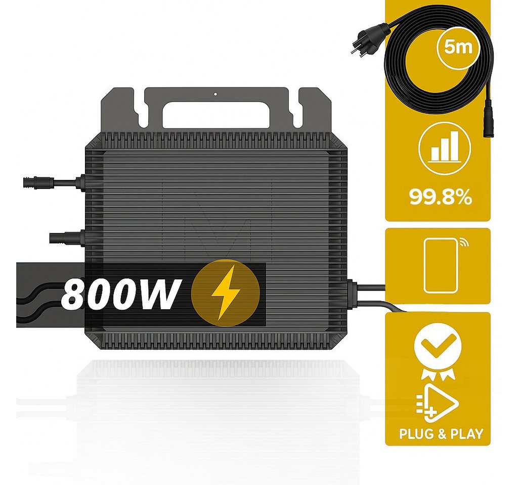 MARSTEK Mikro-Wechselrichter 800 W MST-MI0800 für Balkonkraftwerk 2 MPPT mit WIFI inkl. 5m Anschlusskabel & 4x 1m Solar-Verlängerungen Micro Inverter Bild 3