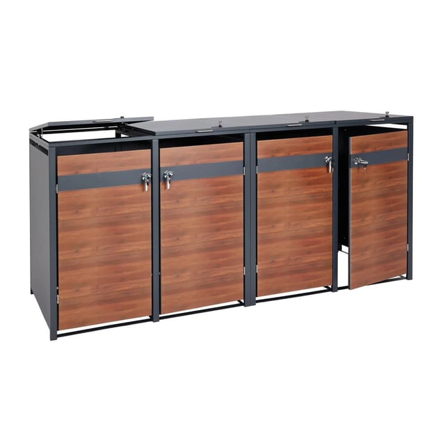 PROREGAL Mülltonnenbox 4er/8er XL 117x290x98cm Anthrazit Kirsche-Holzoptik Dunkelbraun