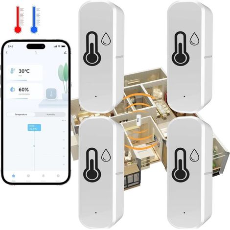 Wifi-thermometer-hygrometer Zur Überwachung Von Temperatur Und Luftfeuchtigkeit Im Innen- Und Außenbereich, Kompatibel Mit Smart Life/tuya, Google Home, Alexa, 4er-pack.