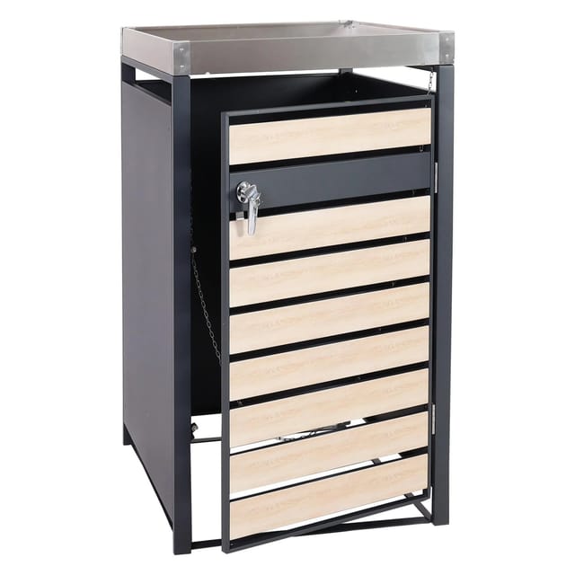 PROREGAL Mülltonnenbox 1er Mit Pflanzkasten 125x68x80cm Anthrazit Buche-Holzoptik Erweiterbar
