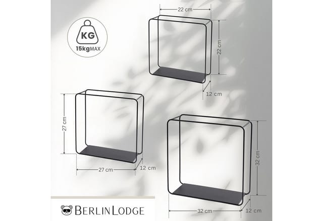 BERLINLODGE Wandregal Metall 3er Set Schwarz Schweberegal 3-Teiliges Hängeregal Würfelregal Schrankregal Wanddeko Und Ablage Schwarz