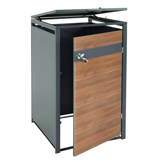 PROREGAL Mülltonnenbox 1er 117x68x80cm Anthrazit Kirsche-Holzoptik Dunkelbraun