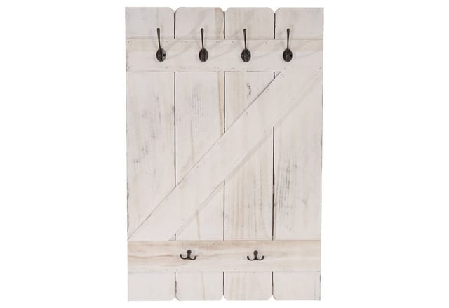 BERLINLODGE Wandgarderobe 91x60x10cm 6 Haken Weiß Shabby