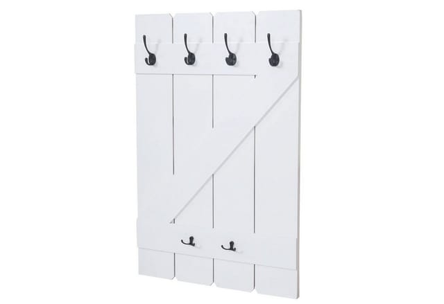 BERLINLODGE Wandgarderobe 91x60x10cm 6 Haken Weiß Lackiert
