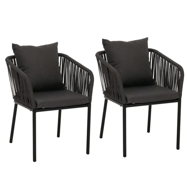 PROREGAL Gartenstuhl 2er-Set 75x55x55cm Sitzhöhe 48cm Wetterfest Aluminium Seilgeflecht Rope Anthrazit Outdoor Armlehne