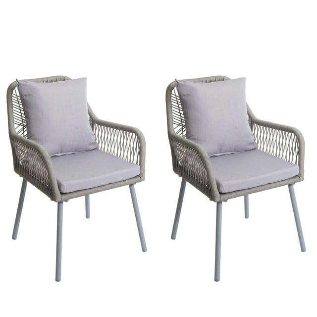 PROREGAL Gartenstuhl 2er-Set 81x54x62cm Sitzhöhe 46cm Outdoor Sitz-/Rückenpolster Aluminium Grau Grau Bezug Grau