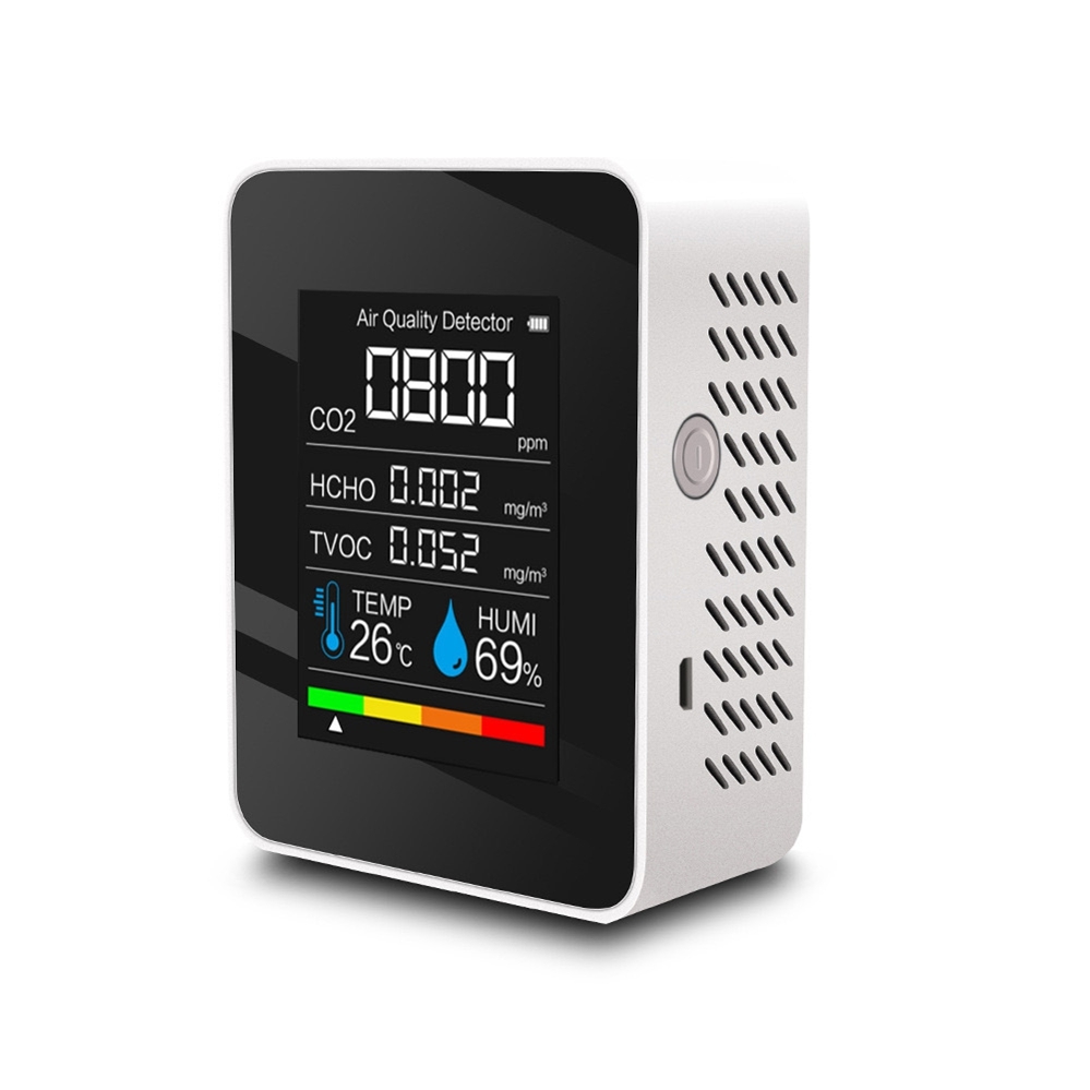 Tragbarer 5-in-1-luftqualitätsmonitor Mit Formaldehyd-, Hcho-, Tvoc- Und Co2-detektor, Feuchtigkeits- Und Temperaturmessung, Farbdisplay Und Alarmfunktion – Für Zuhause, Büro, Auto Und Camping.