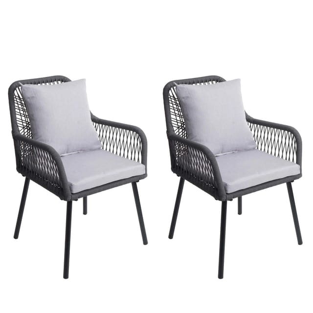 PROREGAL Gartenstuhl 2er-Set 81x54x62cm Sitzhöhe 46cm Outdoor Sitz-/Rückenpolster Aluminium Anthrazit Bezug Grau