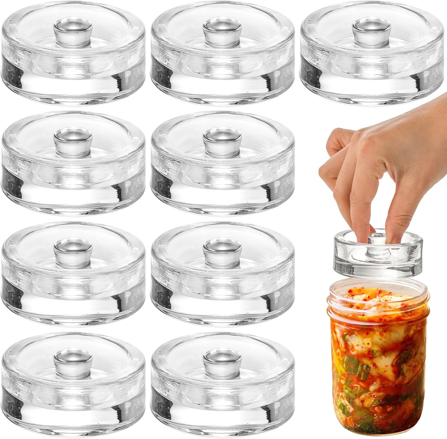 Set Mit 9 Gärgewichten Mit Ergonomischen Griffen Für Einmachgläser Mit Weiter Öffnung, Stabilen Deckeln Und Spülmaschinenfestem Aufbewahrungsset