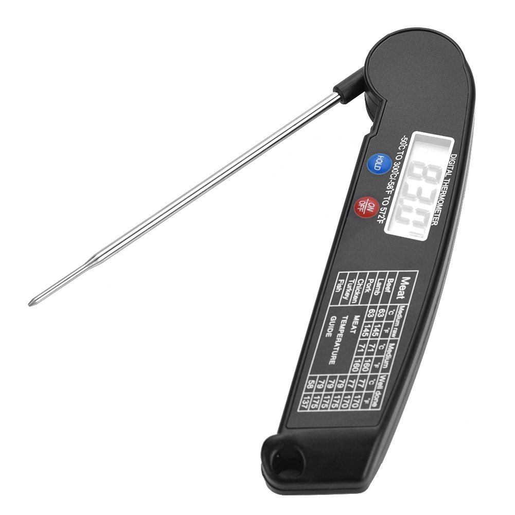 Digitales Lcd-lebensmittelthermometer Mit Klappbarer Sonde – Küche, Grill, Bbq – Schwarz