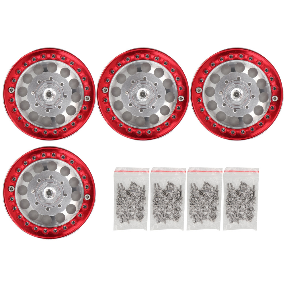 Stück 1,9 Zoll Beadlock-aluminiumfelgen Für Scx10, 1/10 Rc Crawler Car (silber/rot)
