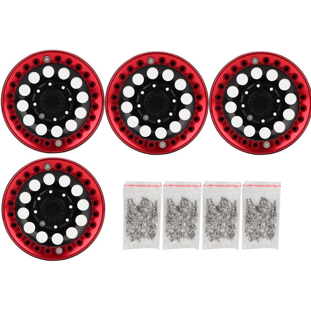 Stück 1,9 Zoll Beadlock-aluminiumfelgen Für Scx10 1/10 Rc Crawler Car (schwarz Rot)