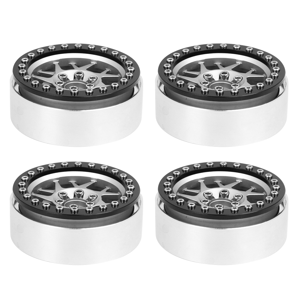 4-teilige Metallfelge Für Rc-cars, Fernbedienungszubehör Kompatibel Mit Scx10/d90/trx4, 1/10 Crawler, 2,2 Zoll (glänzend Schwarz/glänzend Silber)