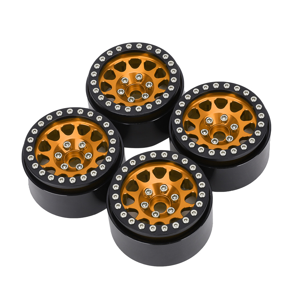 4-teiliges Set Aus Metallfelgen Und Reifen Für 1:10 Rc-crawler, Kompatibel Mit Axial Scx10/scx10ii/90046/90047, Schwarz Und Gold