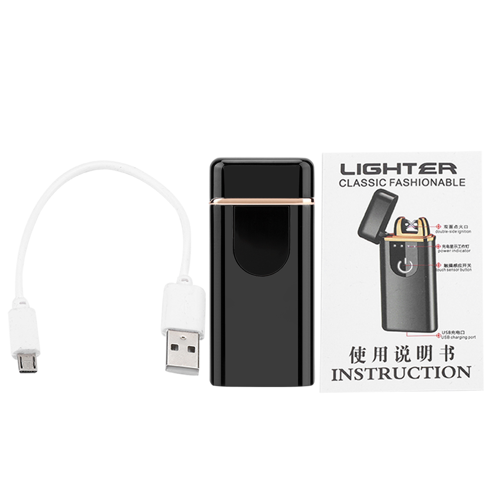 Wiederaufladbares Usb-feuerzeug Mit Fingerabdrucksensor, Doppeltem Windschutz, Schwarz