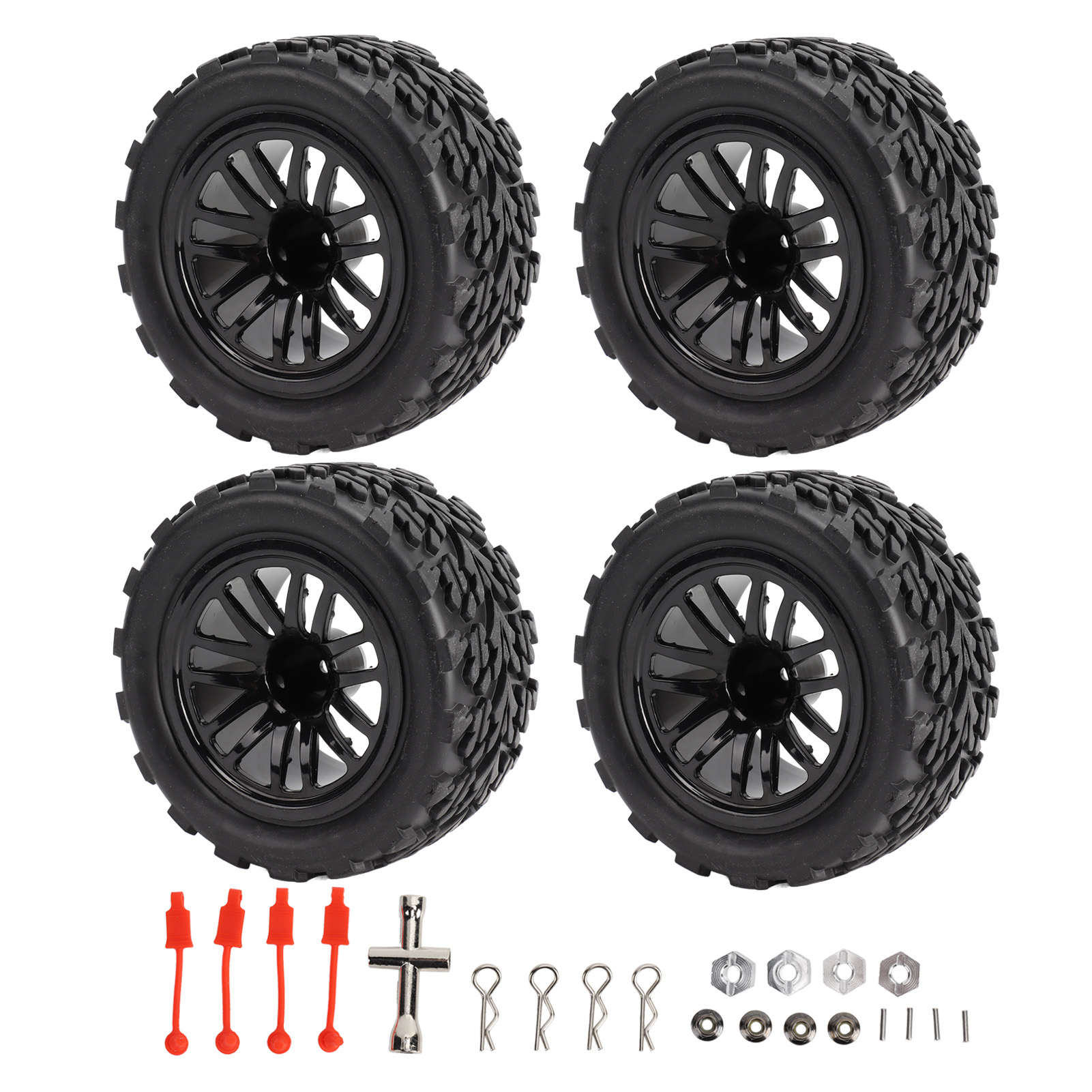X 12 Mm Sechskant-rc-reifen Für 1/10-scale-offroad-trucks, Kompatibel Mit Traxxas Slash, Schwarz - 4 Stück