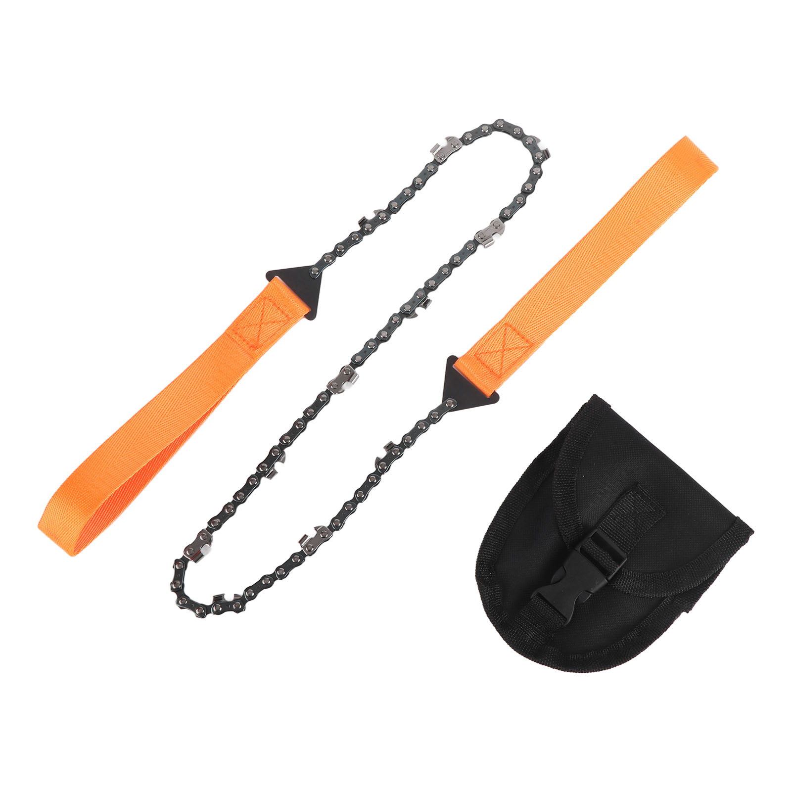 Handkettensäge Im Taschenformat Mit 11 Zähnen, Tragbares Überlebenswerkzeug Zum Holzschneiden, Camping- Und Wanderausrüstung Mit Orangefarbenen Griffen.