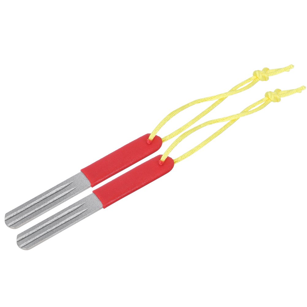 2-teiliges Tragbares Hakenfeilen-set, Angelzubehör, Hakenschärfwerkzeug, Rot