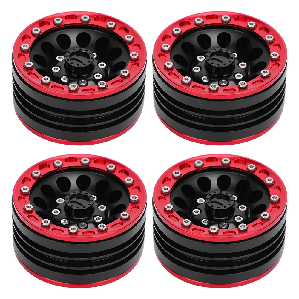 4-teiliges Set Universal-metallfelgen Für Rc-cars – Zubehör Für Ferngesteuerte Autos Im Maßstab 1:10, 1,9-zoll-crawler, Rot Und Schwarz