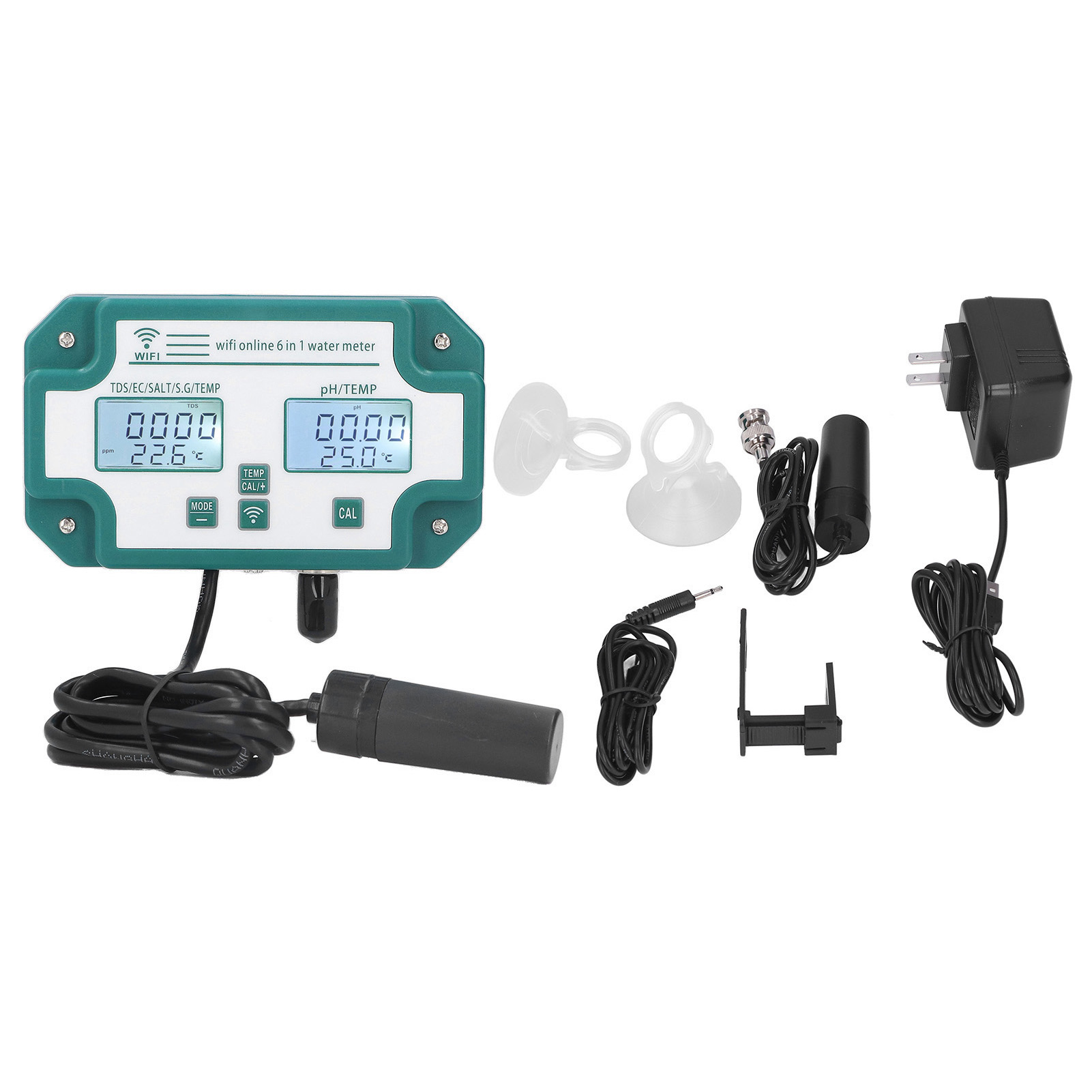 6-in-1-aquarienwasserqualitätstester Mit Fernüberwachung – Misst Ph-wert, Salzgehalt Und Leitfähigkeit – Digitales Multiparameter-gerät – 110-v-us-stecker
