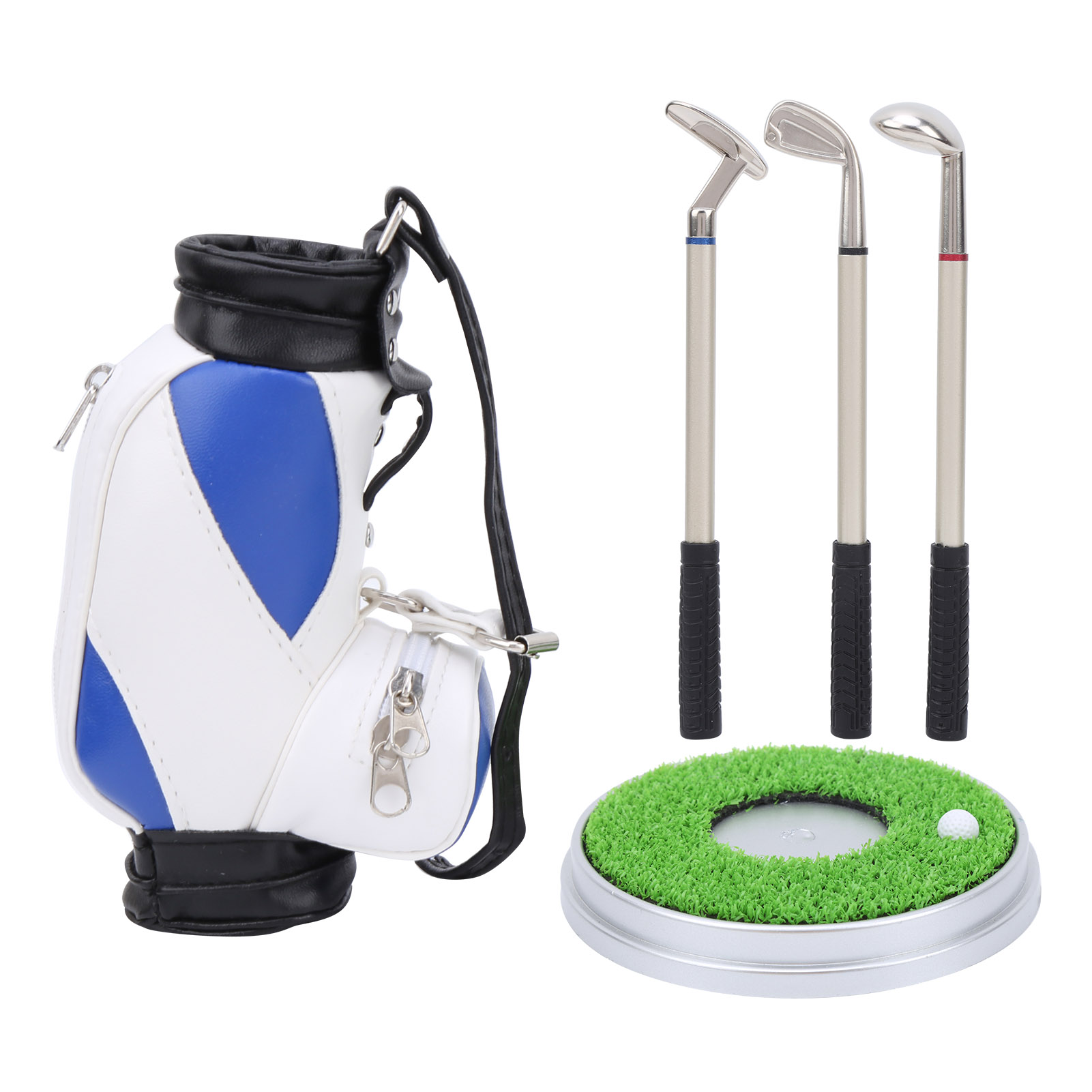 Mini-golfkugelschreiber Aus Zinklegierung Für Den Bürogebrauch Mit Stifthalter Und Geschenkbox – Blau Und Weiß