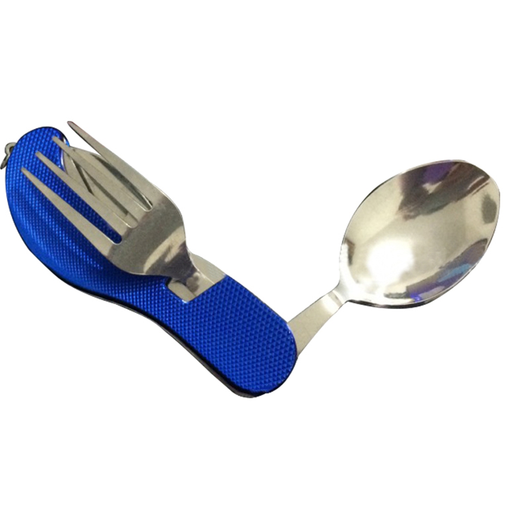 4-in-1 Klappbesteck-set Aus Edelstahl – Löffel, Gabel, Taschenmesser (blau)