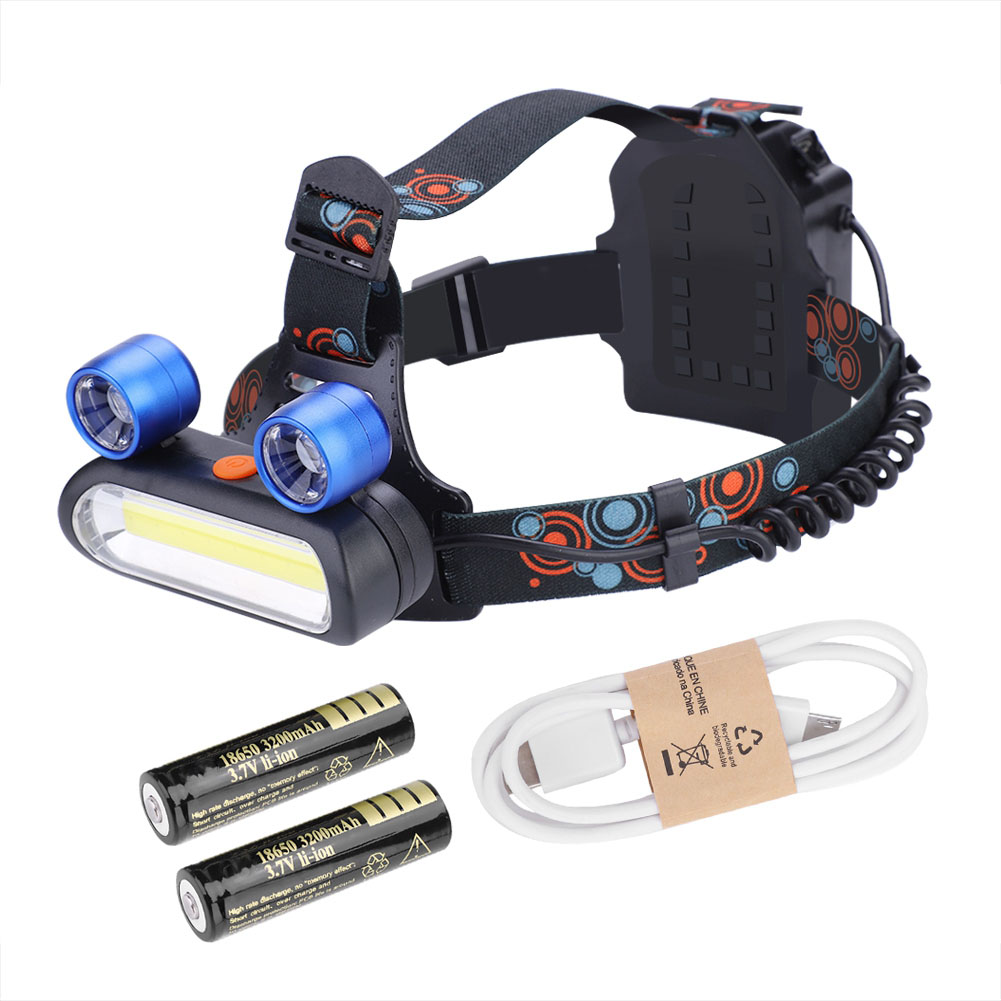 Wiederaufladbare Stirnlampe Mit 2 Cob-leds, 150.000 Lumen, Blauem Licht, Usb-taschenlampe Mit 2 X 18650-akkus