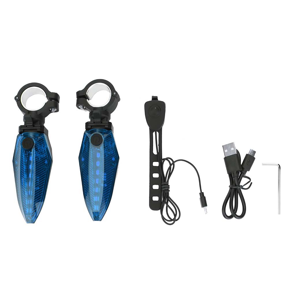 Paar Wasserdichte Led-fahrradgriffe Mit Diebstahlalarm Und Warnlicht (blau)