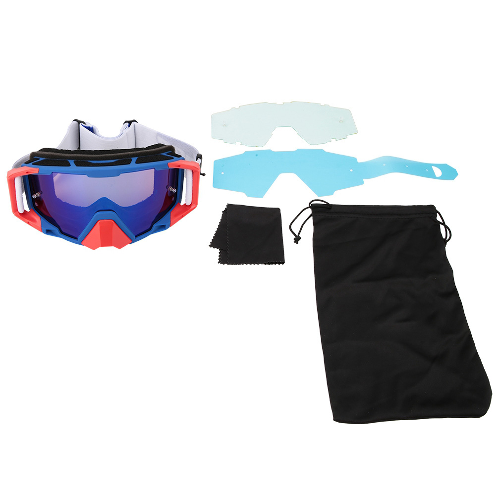 Motorradbrille Mit Antibeschlagbeschichtung Und Klarer Linse (blau Und Rot)