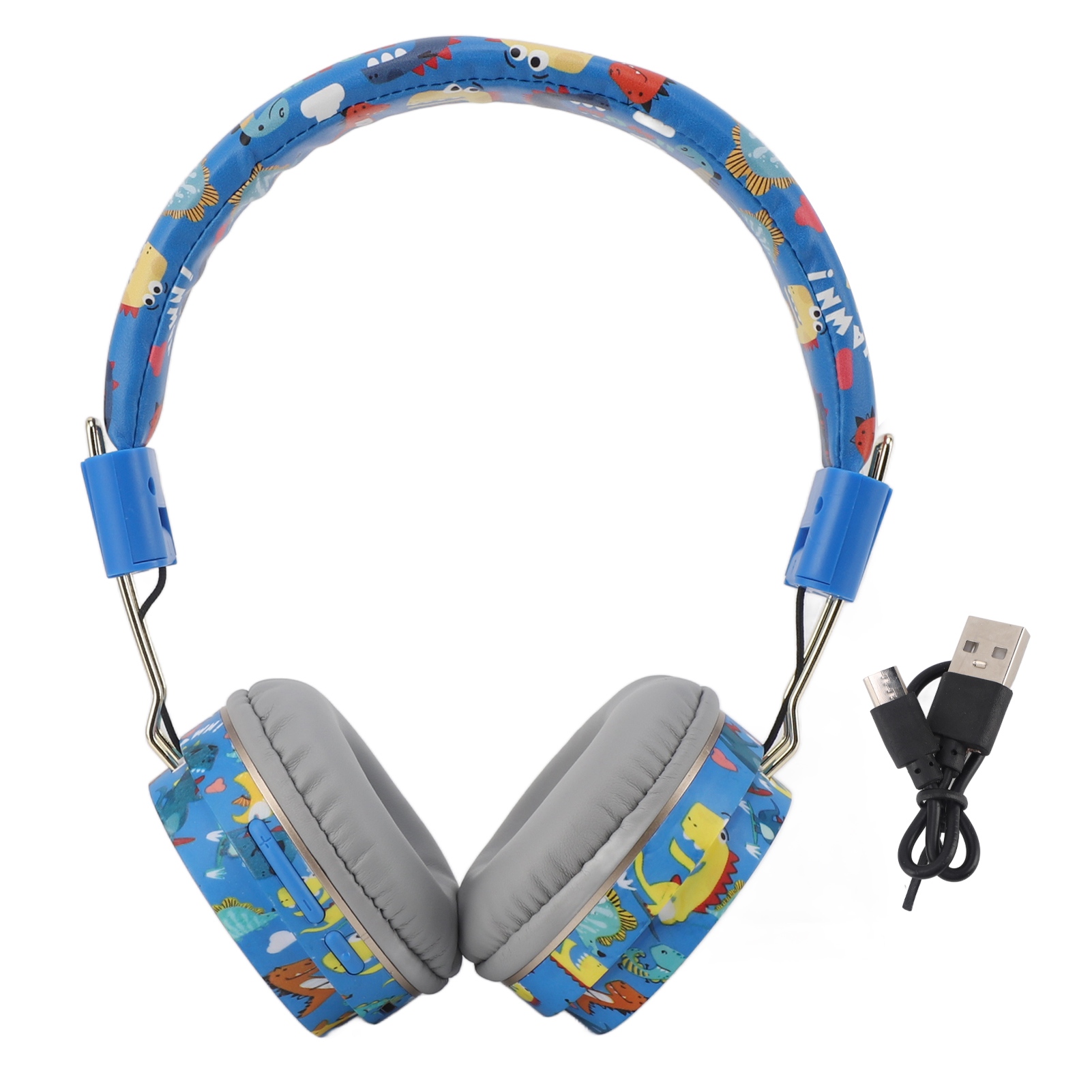 Niedliche Blaue Dinosaurier-bluetooth-kopfhörer – Faltbare Kabellose Ohrhörer Für Musik Und Spiele