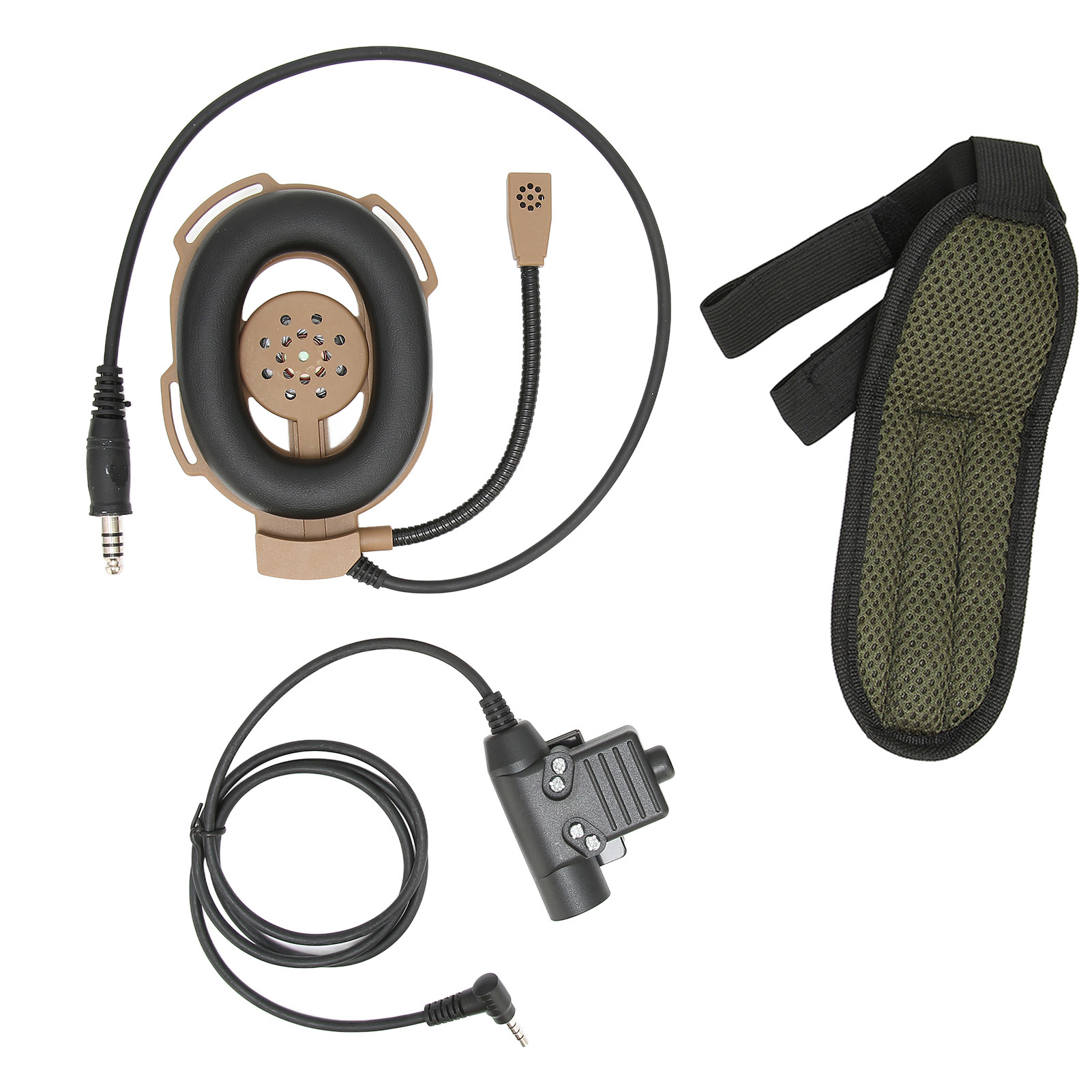 Hd01 Militär-headset Mit U94 Ptt-mikrofon, Kompatibel Mit Yaesu Vx-3r Und Zweiweg-funkgeräten, Farbe: Braun.